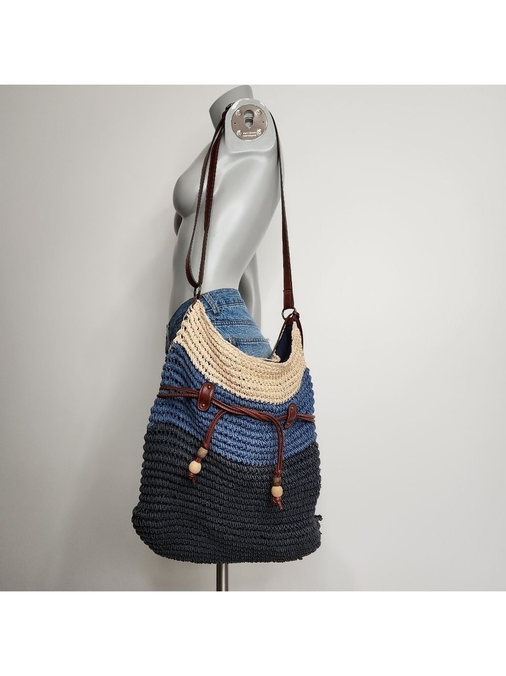 Lucky Brand Horizontal Stripe Paper Beach Tote Bag - Picture 2 of 16